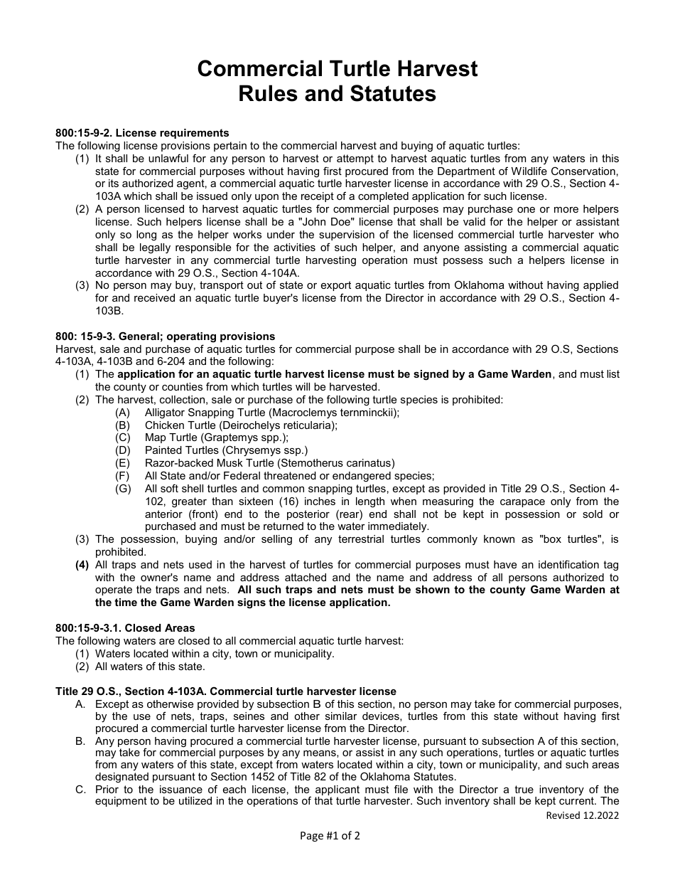 Application for Commercial Aquatic Turtle Harvester License - Oklahoma, Page 5