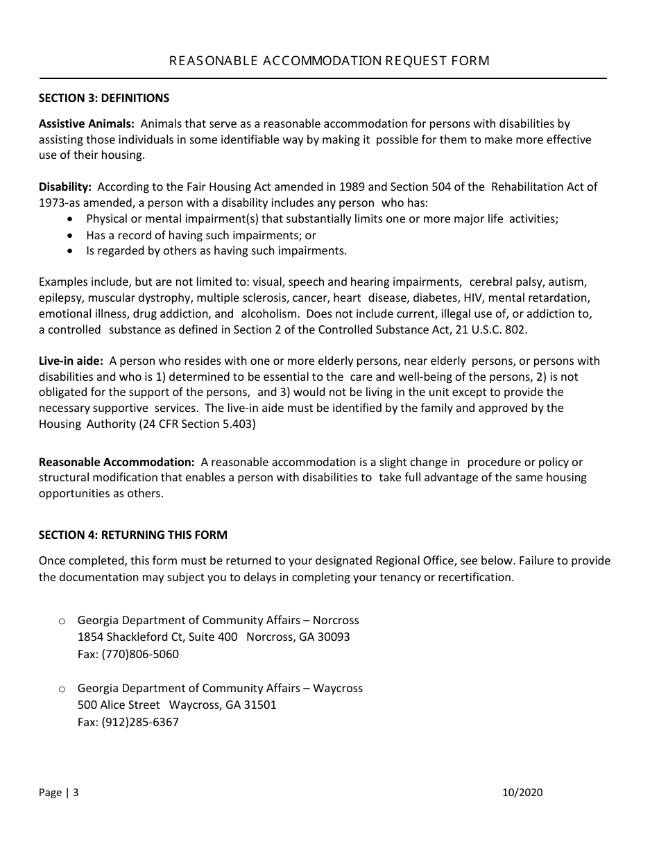 Reasonable Accommodation Request Form - Georgia (United States), Page 3
