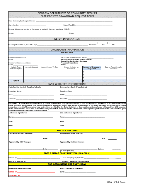 Form CA-2 Chip Project Drawdown Request Form - Georgia (United States)