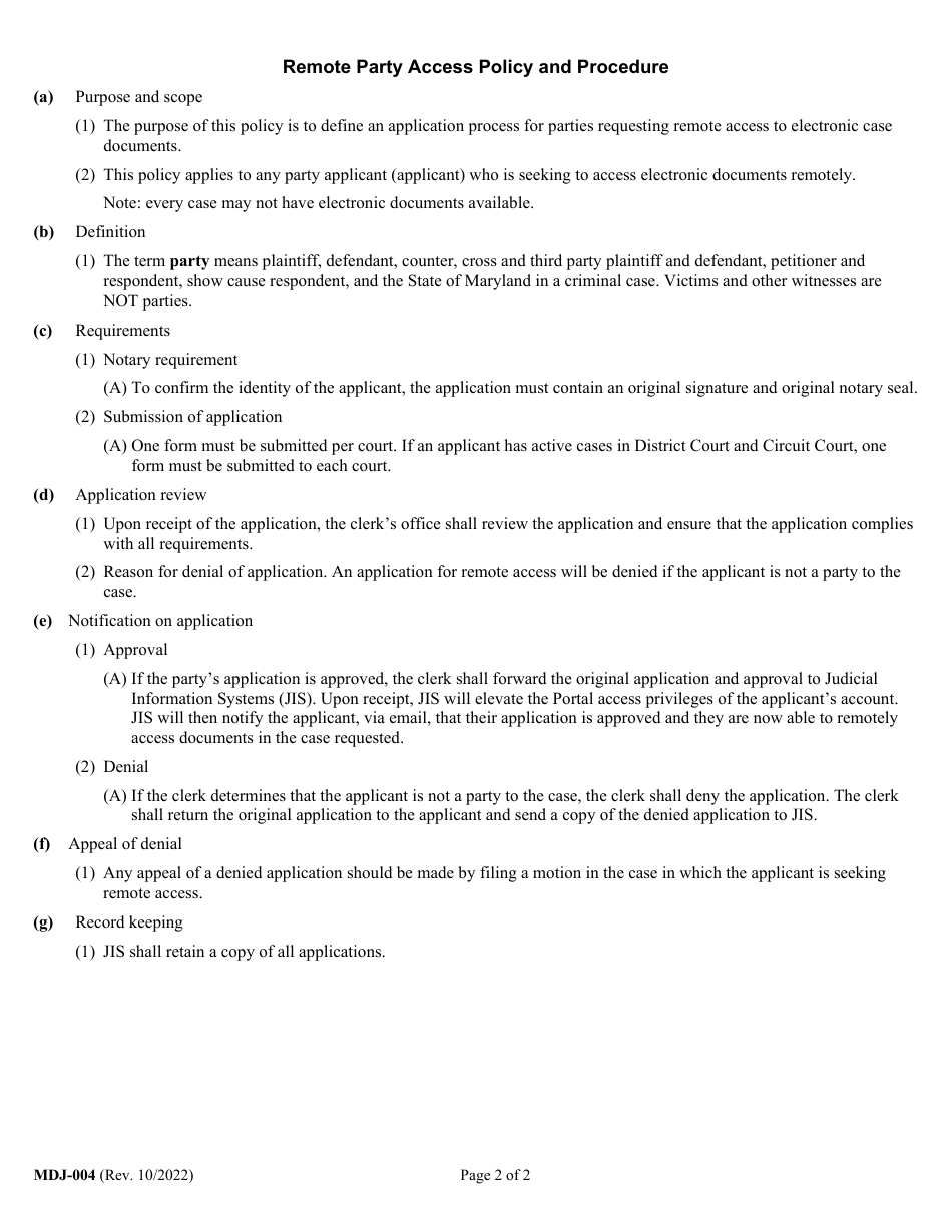 Form MDJ-004 Application for Party Access to Mdec Cases - Maryland, Page 2