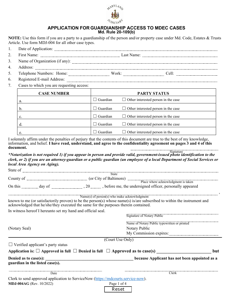 Form MDJ004AG Fill Out, Sign Online and Download Fillable PDF