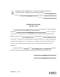 Document preview: Form MDJ-005 Certificate of Filing - Maryland
