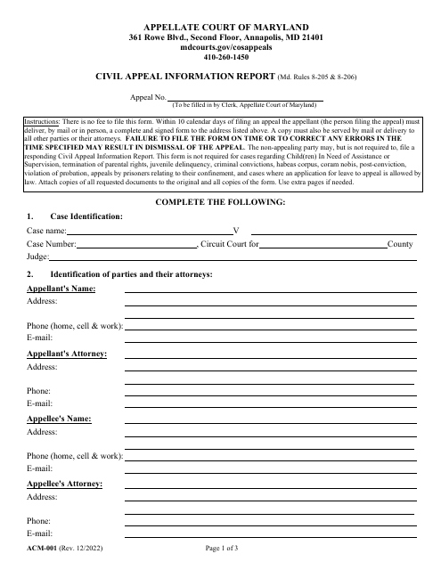 Form ACM-001  Printable Pdf