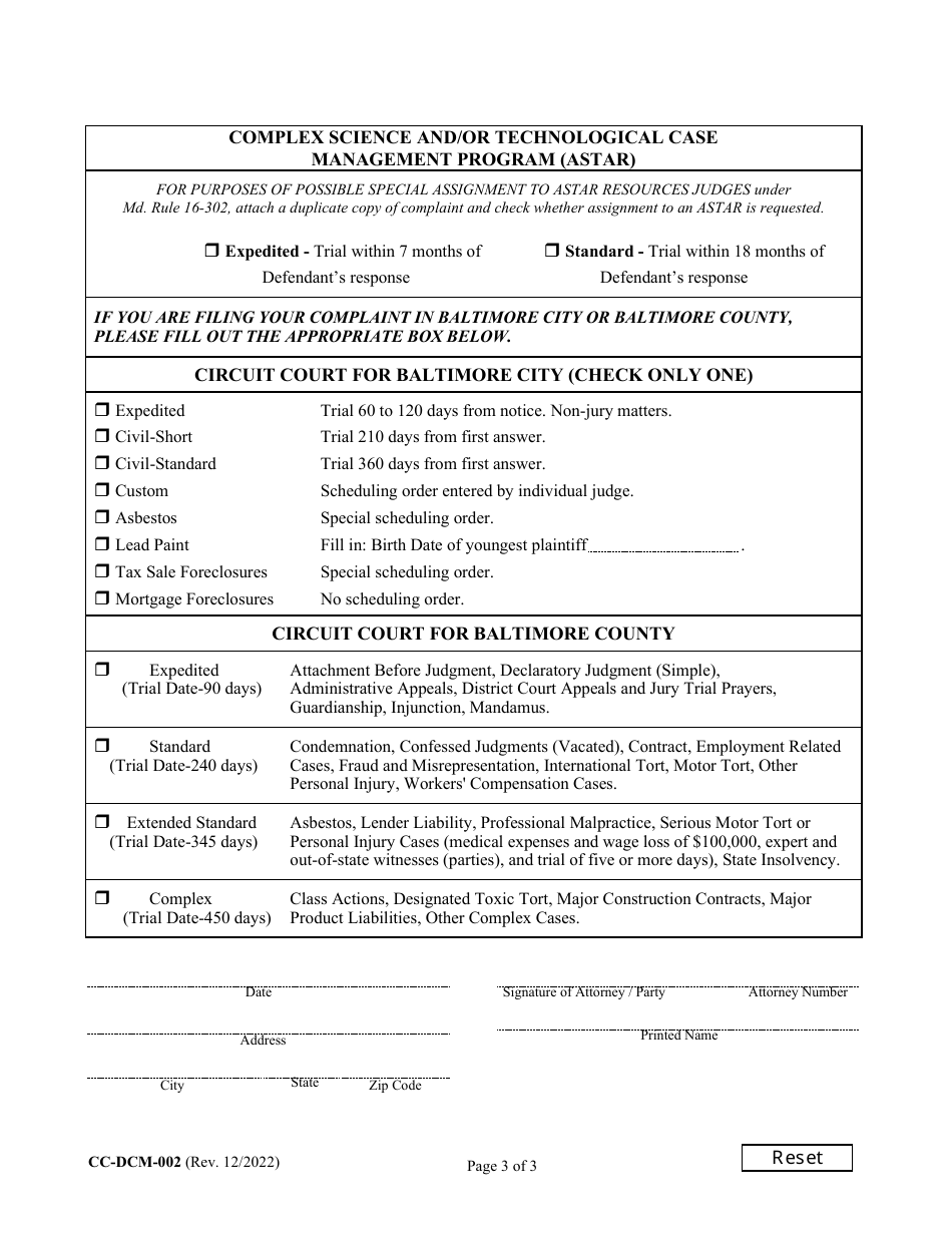 Form CC-DCM-002 Civil Non-domestic Case Information Report - Maryland, Page 3