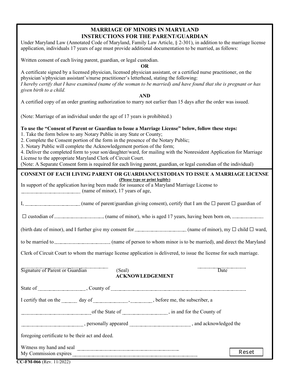 Form CC-FM-066 Non-resident Marriage License Application - Affidavit - Maryland, Page 3