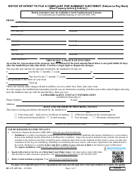 Form DC-CV-115 Notice of Intent to File a Complaint for Summary Ejectment (Failure to Pay Rent) - Maryland