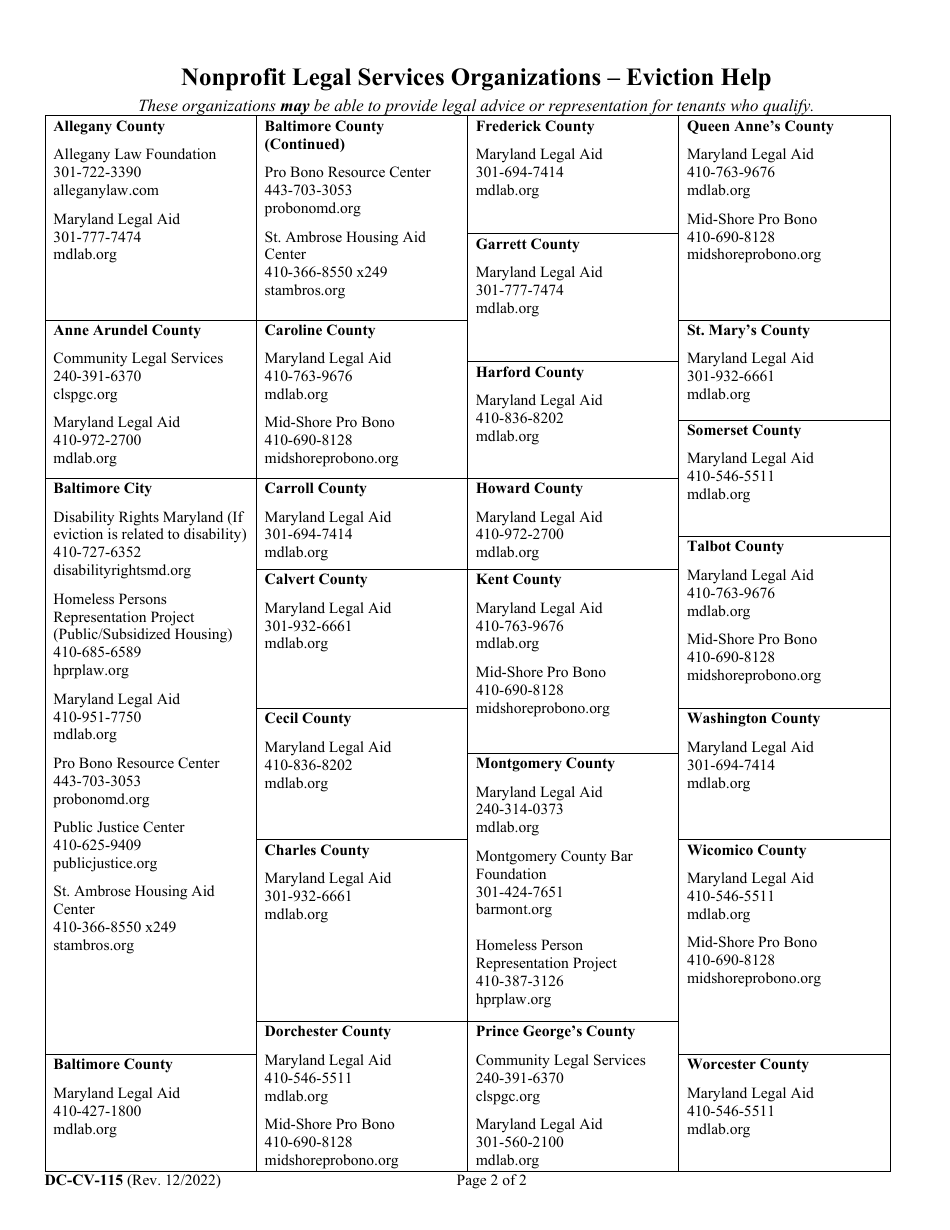 Form DC-CV-115 Notice of Intent to File a Complaint for Summary Ejectment (Failure to Pay Rent) - Maryland, Page 2