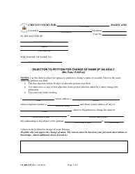 Form CC-DR-115 Objection to Petition for Change of Name of an Adult - Maryland