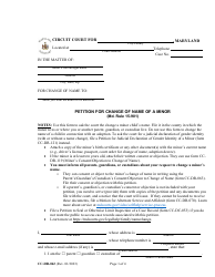 Document preview: Form CC-DR-062 Petition for Change of Name of a Minor - Maryland