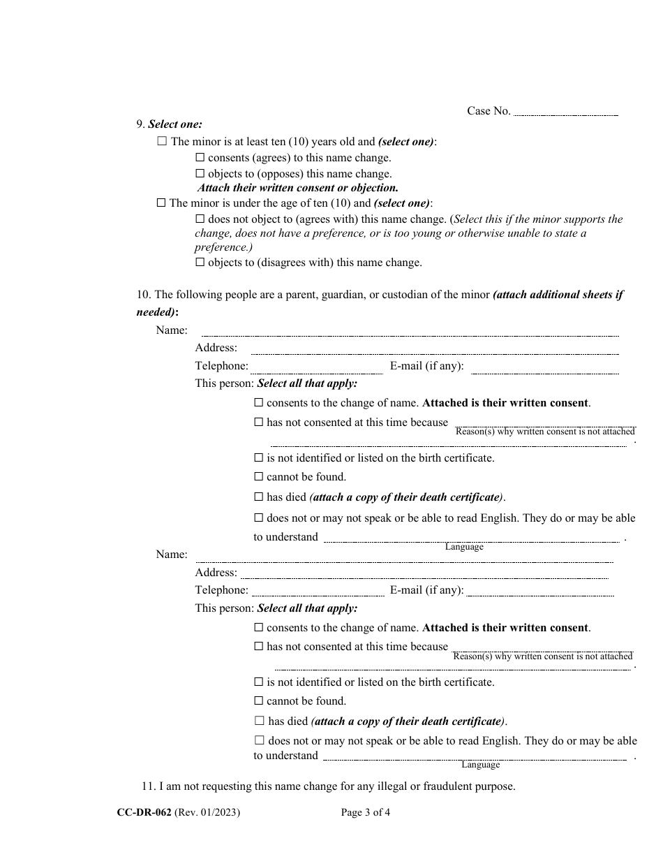 Form CC-DR-062 Petition for Change of Name of a Minor - Maryland, Page 3