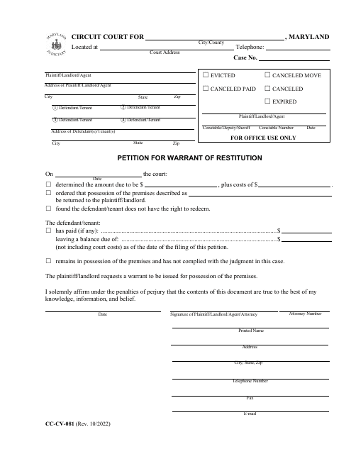 Form CC-CV-081  Printable Pdf