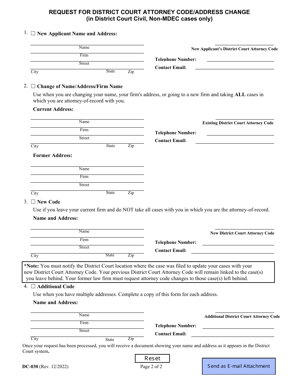 Form DC030 Download Fillable PDF or Fill Online Request for District