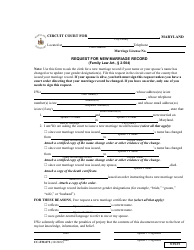 Document preview: Form CC-FM-072 Request for New Marriage Record - Maryland