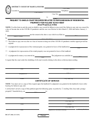 Form DC-CV-116 Request to Shield Court Records Related to Repossession of Residential Property for Failure to Pay Rent - Maryland