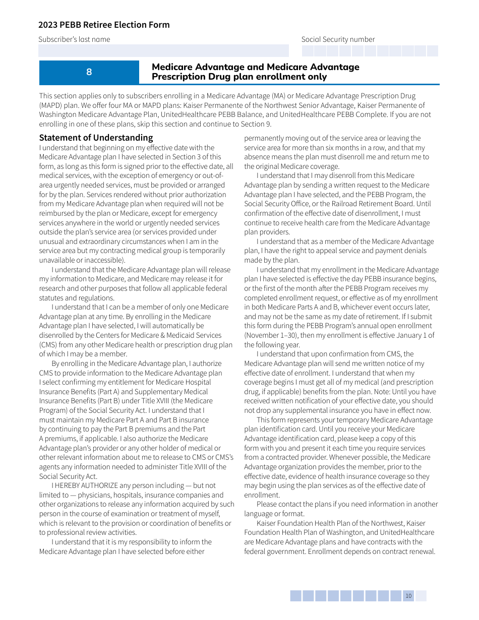 Form A (HCA51-4031) Pebb Retiree Election Form - Washington, Page 10