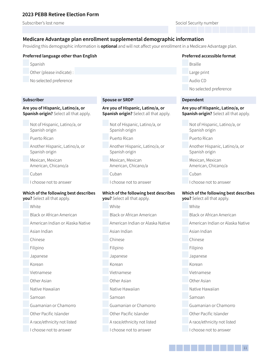 Form A (HCA51-4031) Pebb Retiree Election Form - Washington, Page 11