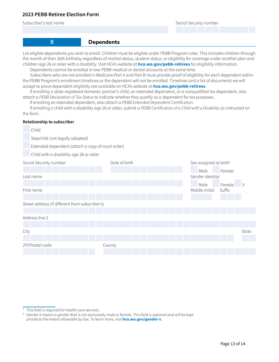 Form A (HCA51-4031) Pebb Retiree Election Form - Washington, Page 13