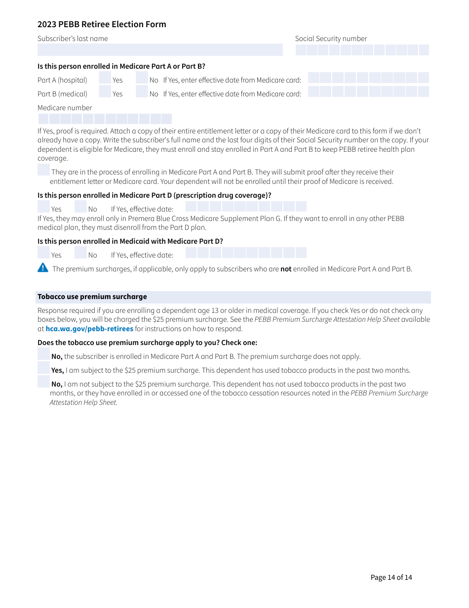Form A (HCA51-4031) Pebb Retiree Election Form - Washington, Page 14