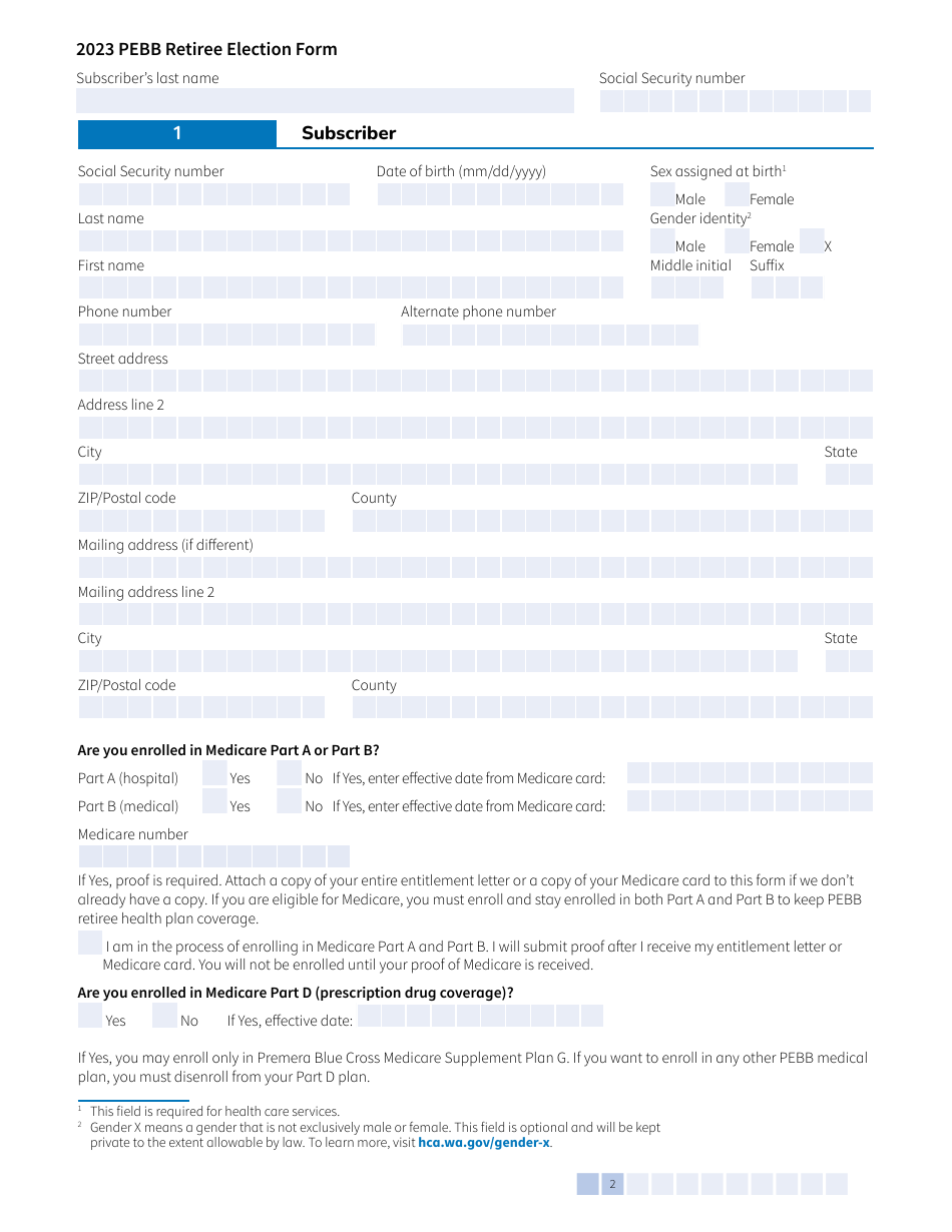 Form A (HCA51-4031) Pebb Retiree Election Form - Washington, Page 2