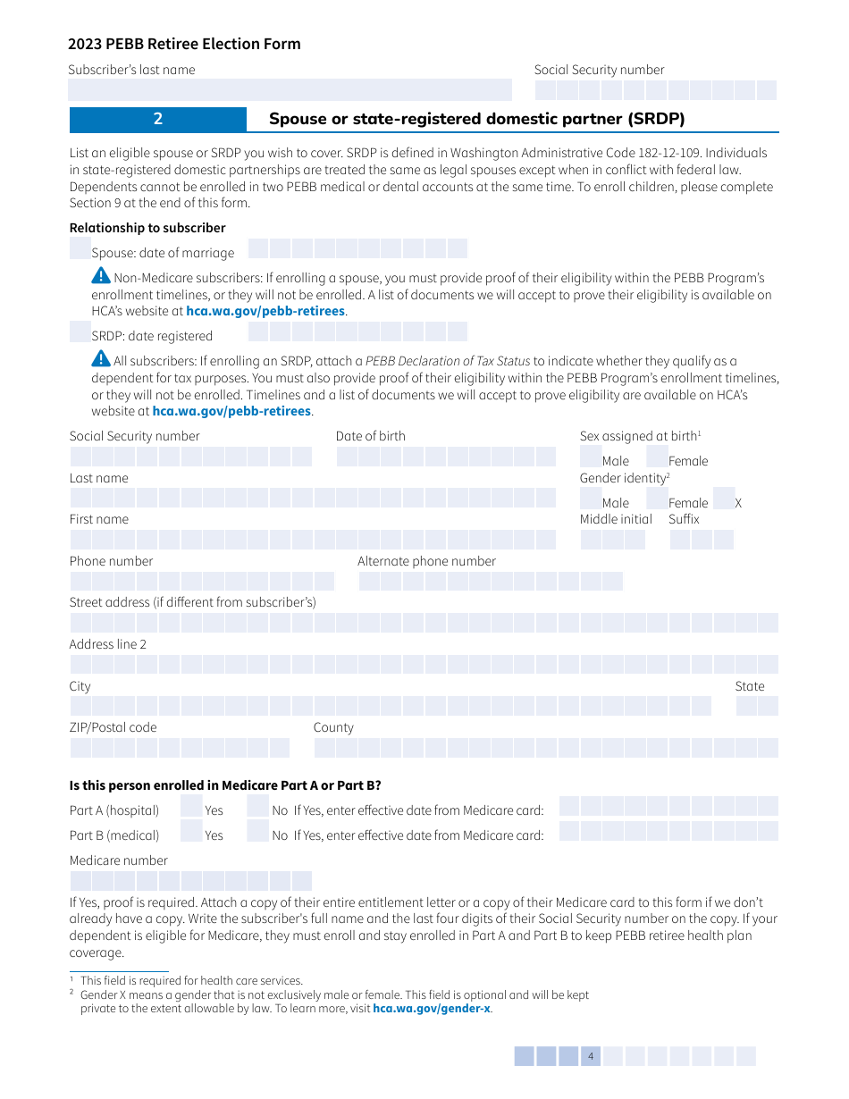 Form A (HCA51-4031) Pebb Retiree Election Form - Washington, Page 4