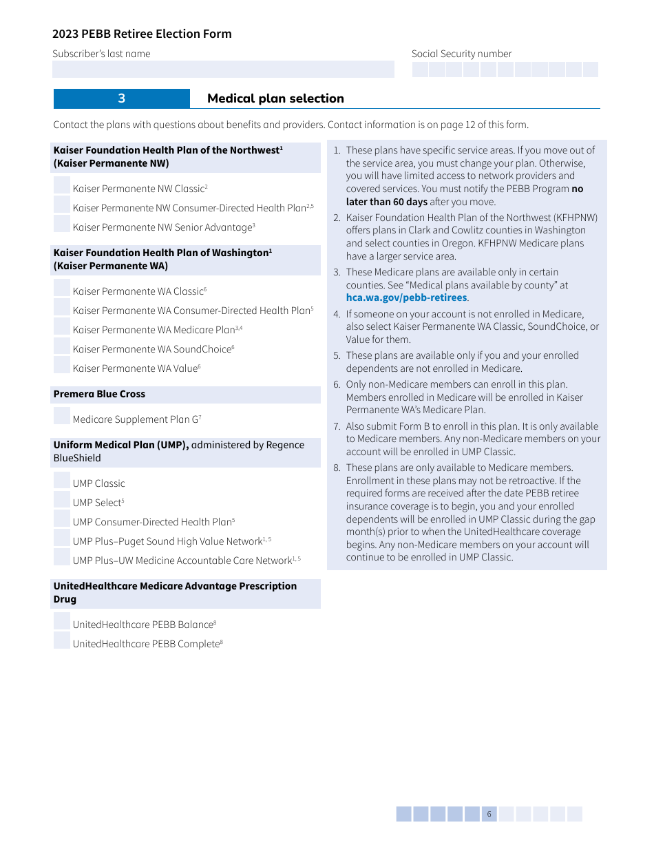 Form A (HCA51-4031) Pebb Retiree Election Form - Washington, Page 6