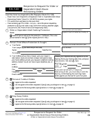 Document preview: Form EA-120 Response to Request for Elder or Dependent Adult Abuse Restraining Orders (Elder or Dependent Adult Abuse Prevention) - California