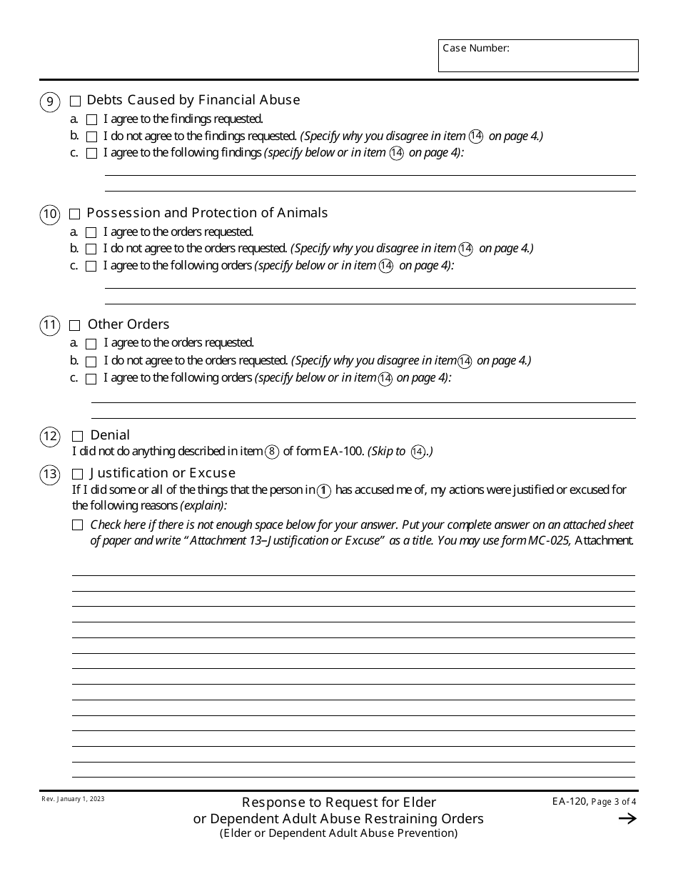 Form EA-120 Response to Request for Elder or Dependent Adult Abuse Restraining Orders (Elder or Dependent Adult Abuse Prevention) - California, Page 3