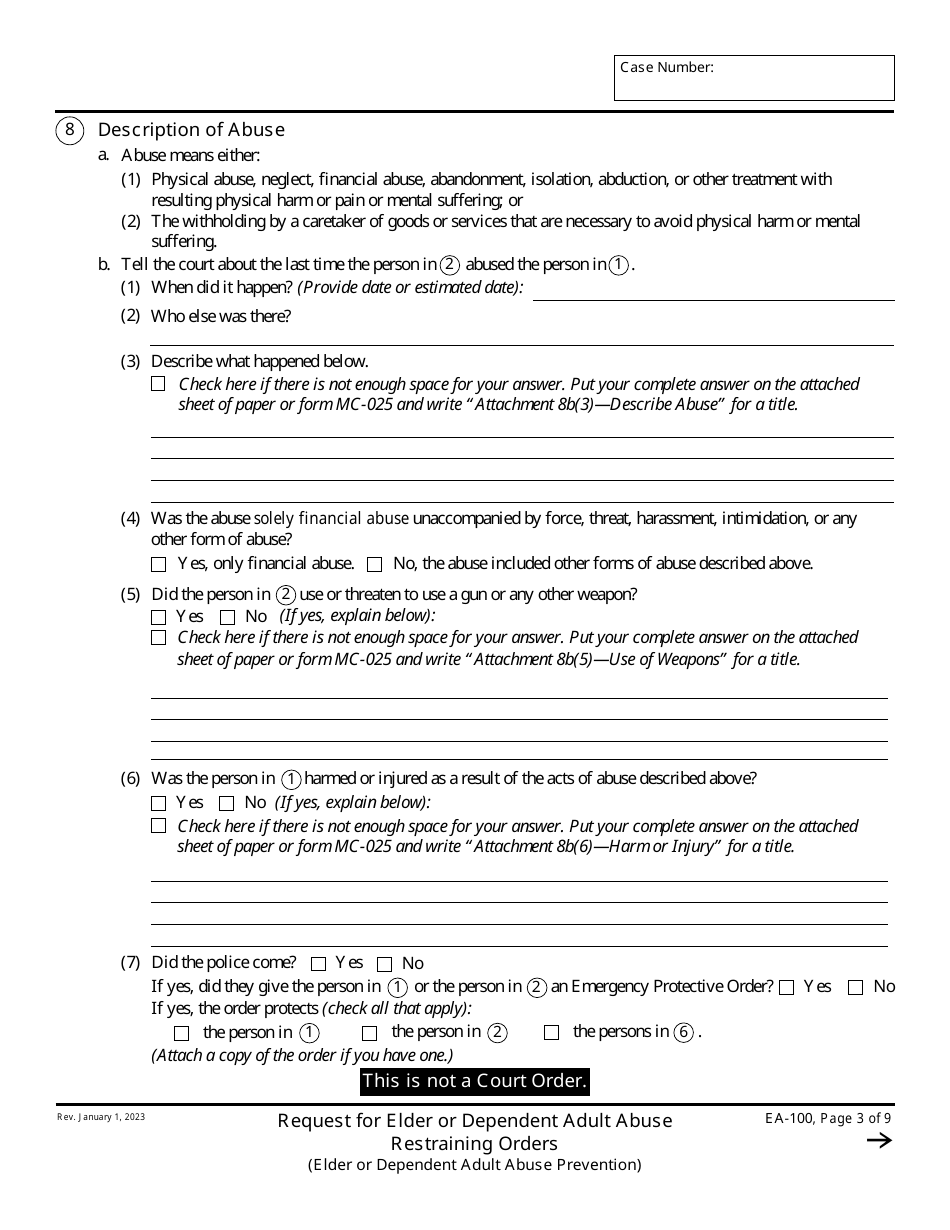 Form EA-100 Download Fillable PDF or Fill Online Request for Elder or ...