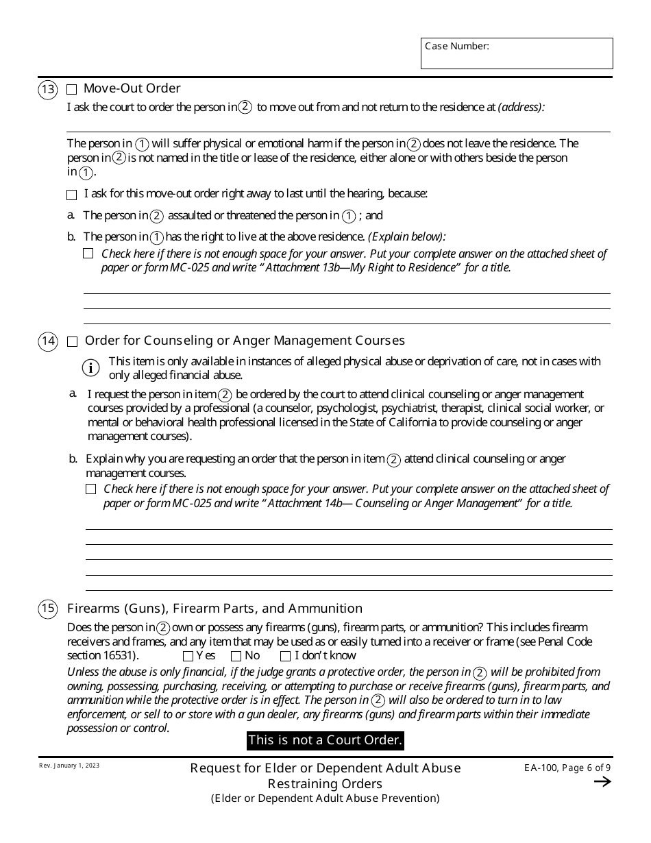 Form EA-100 Request for Elder or Dependent Adult Abuse Restraining Orders (Elder or Dependent Adult Abuse Prevention) - California, Page 6