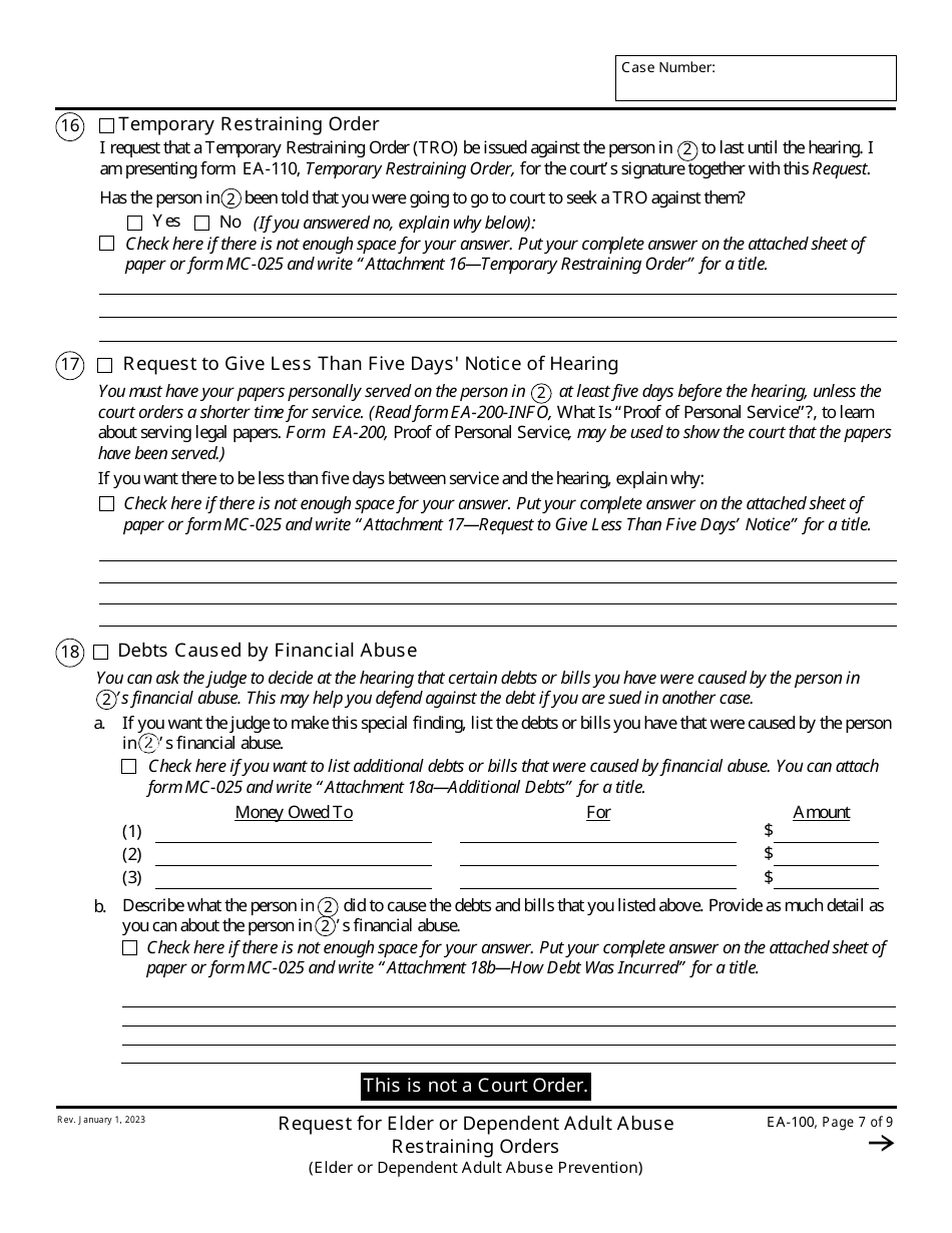 Form EA-100 Request for Elder or Dependent Adult Abuse Restraining Orders (Elder or Dependent Adult Abuse Prevention) - California, Page 7