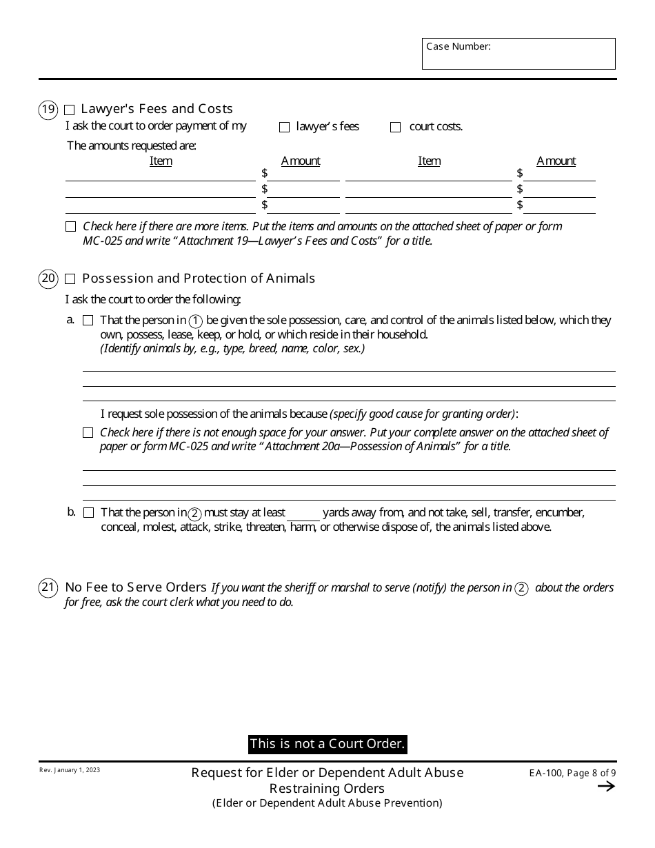 Form EA-100 Request for Elder or Dependent Adult Abuse Restraining Orders (Elder or Dependent Adult Abuse Prevention) - California, Page 8
