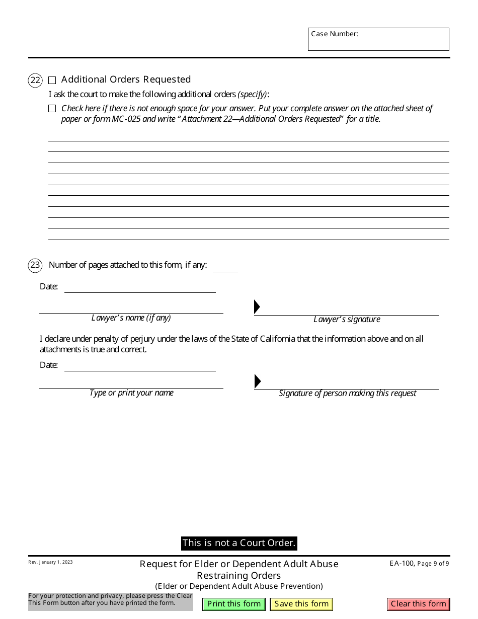 Form EA-100 Request for Elder or Dependent Adult Abuse Restraining Orders (Elder or Dependent Adult Abuse Prevention) - California, Page 9