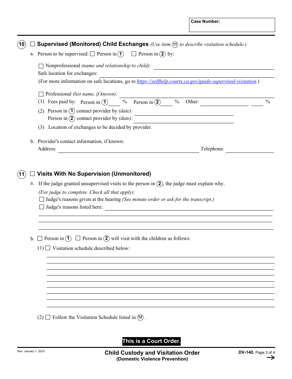 Form DV-140 Child Custody and Visitation Order (Domestic Violence Prevention) - California, Page 3