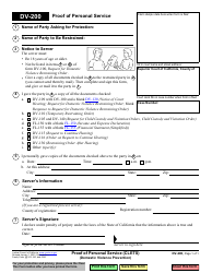 Document preview: Form DV-200 Proof of Personal Service (Domestic Violence Prevention) - California