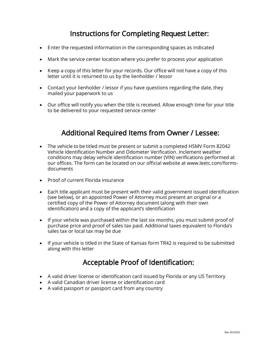 Request for Florida Title and / or License Plate - Lee County, Florida, Page 2