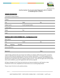 Authorization for Automated Deposits (ACH Credits) of Redemption Checks - Lee County, Florida
