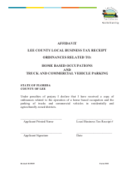 Form 201 Home Based Occupations &amp; Truck/Commercial Parking Vehicle Affidavit - Lee County, Florida