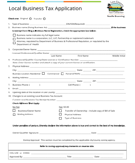 Form 151 Download Fillable PDF or Fill Online Local Business Tax Application  Lee County, Florida | Templateroller