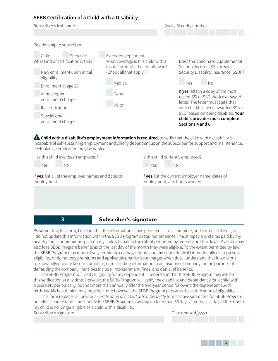 Form HCA20-0061 Sebb Certification of a Child With a Disability - Washington, Page 4
