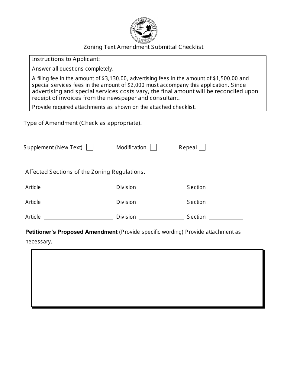Zoning Text Amendment Submittal Checklist - City of Greenacres, Florida, Page 1