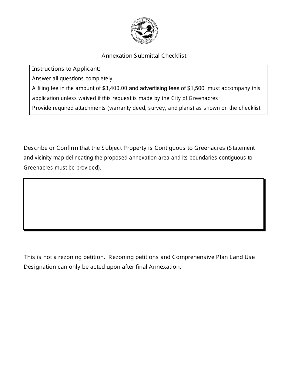Annexation Submittal Checklist - City of Greenacres, Florida, Page 1