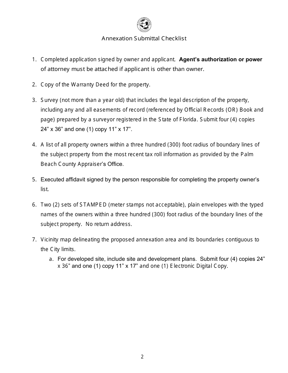 Annexation Submittal Checklist - City of Greenacres, Florida, Page 2