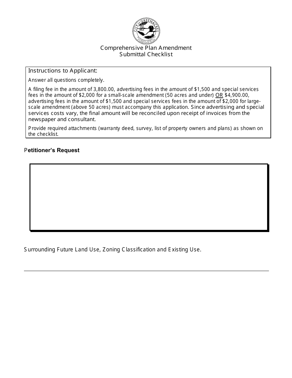 Comprehensive Plan Amendment Submittal Checklist - City of Greenacres, Florida, Page 1