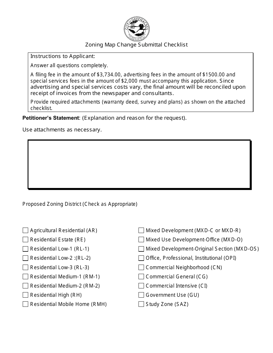 Zoning Map Change Submittal Checklist - City of Greenacres, Florida, Page 1