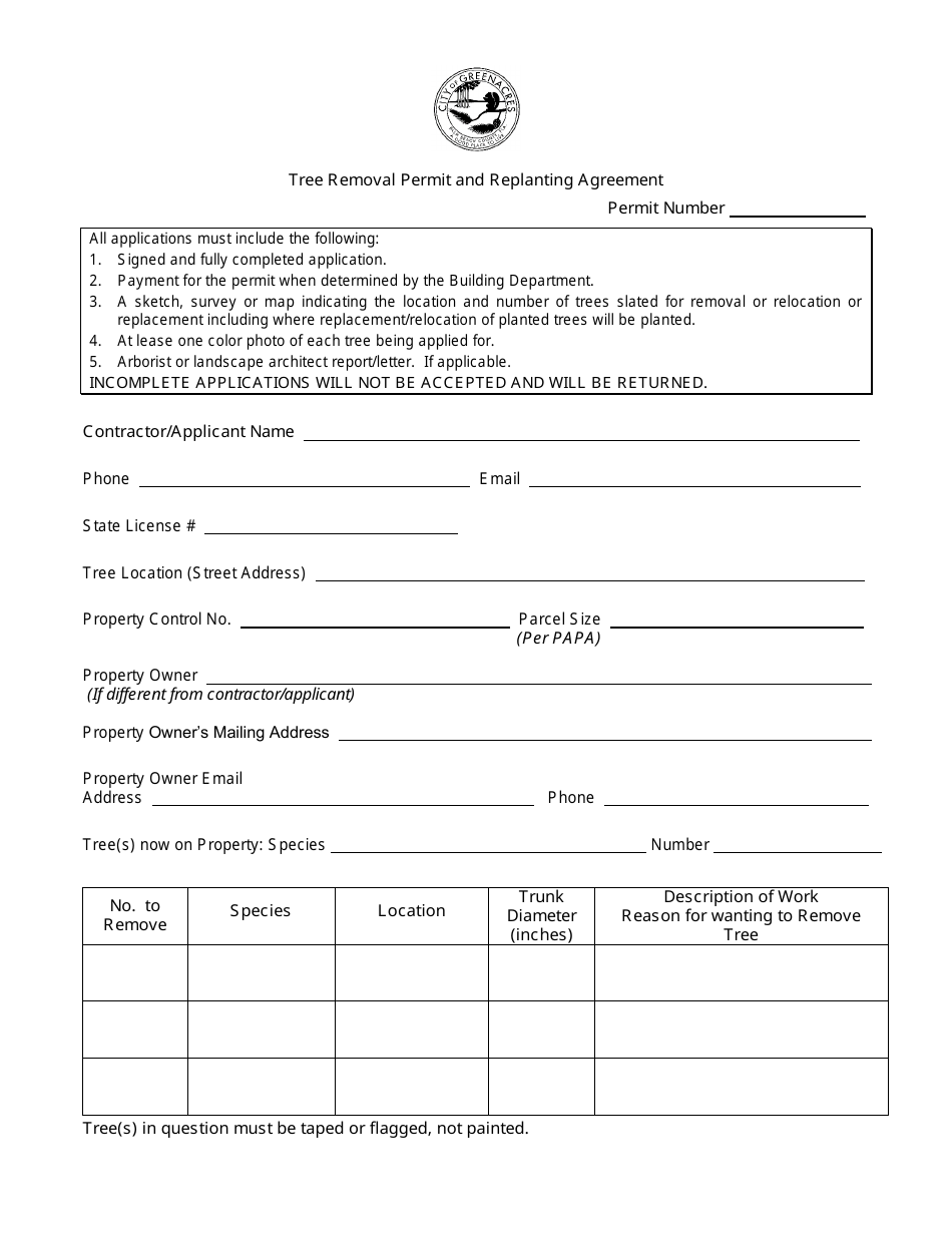 Tree Removal Permit and Replanting Agreement - City of Greenacres, Florida, Page 1