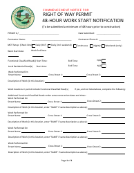 Document preview: Right of Way Permit 48-hour Work Start Notification - City of Greenacres, Florida