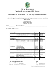 Document preview: Commercial Business Tax Receipt Fee Worksheet - City of Greenacres, Florida