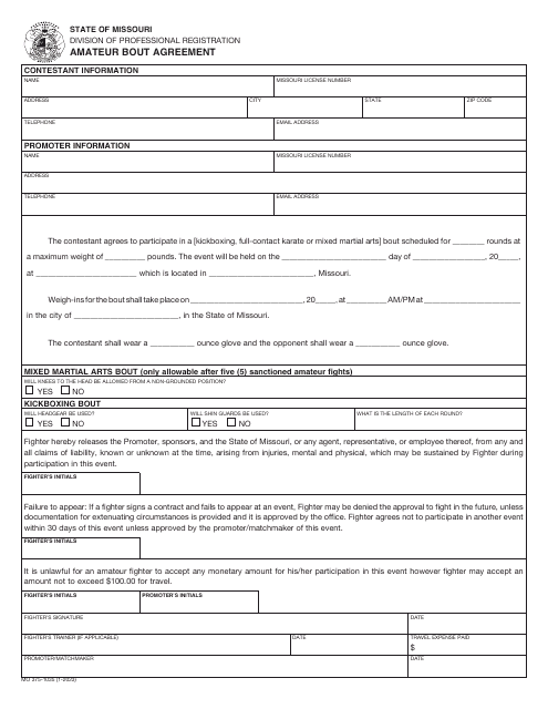 Form MO375-1035 Amateur Bout Agreement - Missouri