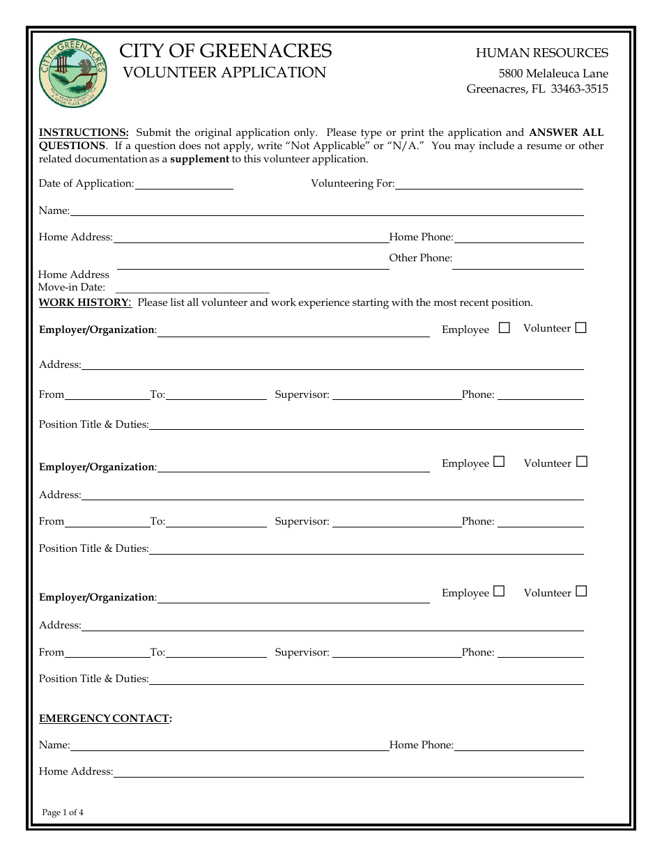Volunteer Application - City of Greenacres, Florida, Page 1
