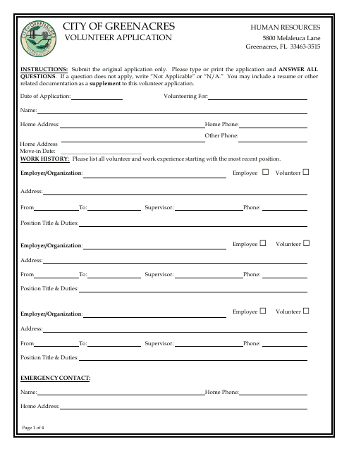 Volunteer Application - City of Greenacres, Florida